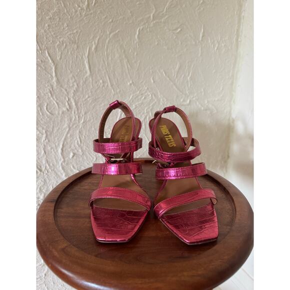 PARIS TEXAS Pink Metallic Crocodile Embossed Leather Pumps Size 7 - Picture 5 of 8